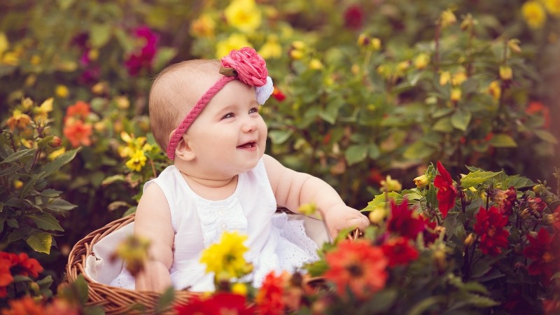 lovely cute baby pics with flowers