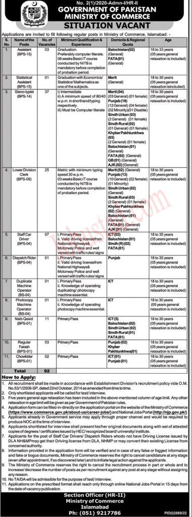 latest govt jobs in Ministry of Commerce 2022