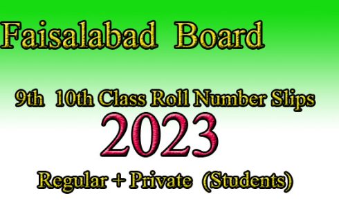 Faisalabad Board SSC 9th 10th Class Roll number slips 2023