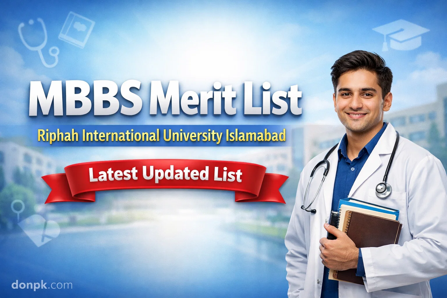 Riphah International University MBBS Merit List Islamabad latest updated list banner with medical student and admission details