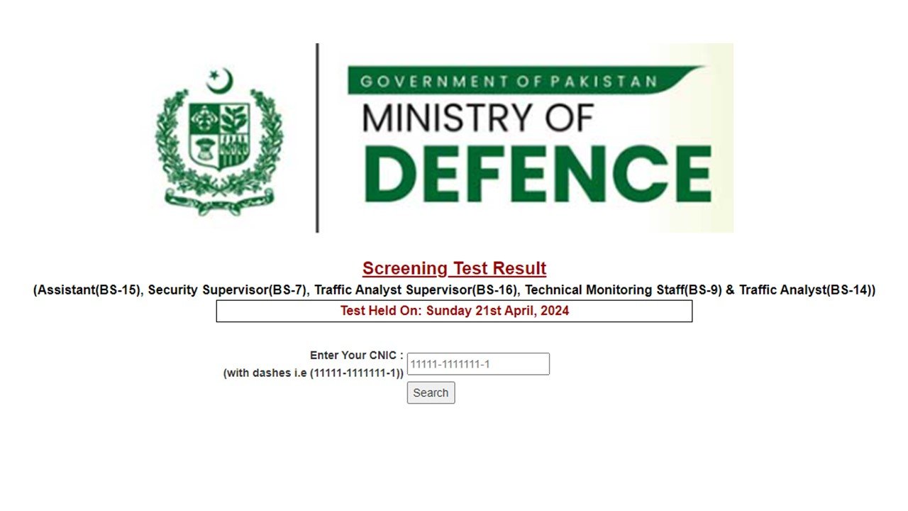 MOD screeening test result held on 21st April 2024