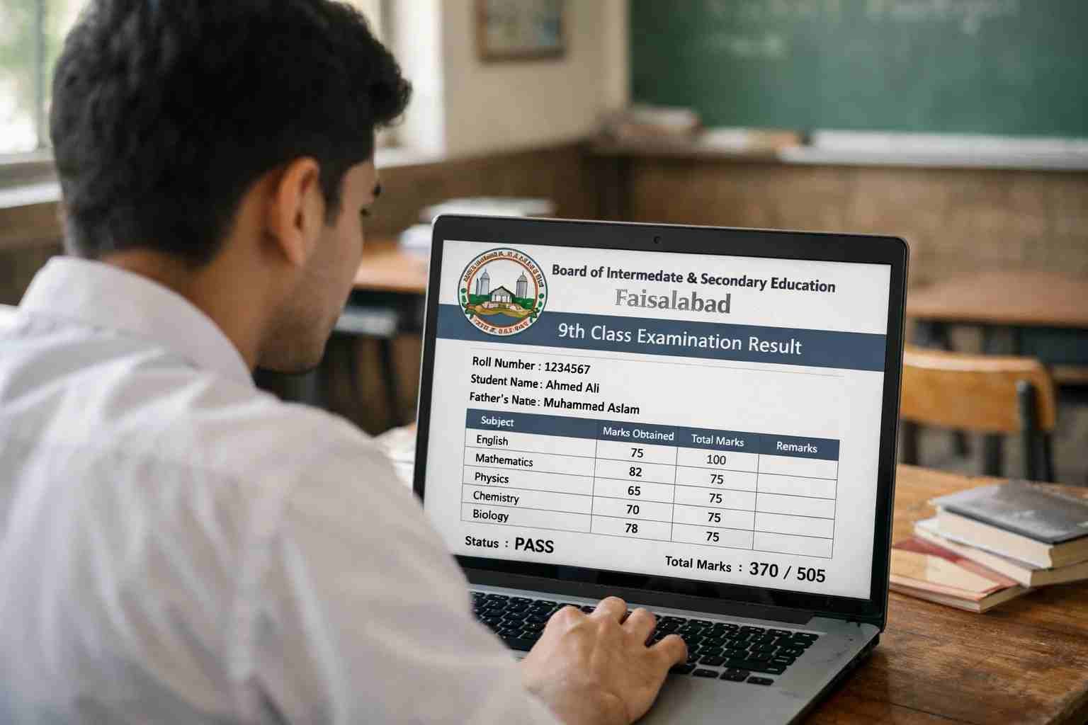 Student checking 9th class result