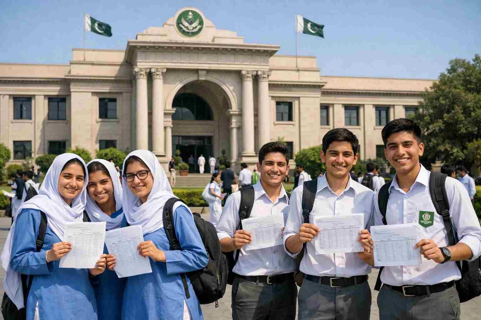 Students checking BISE Lahore 9th result