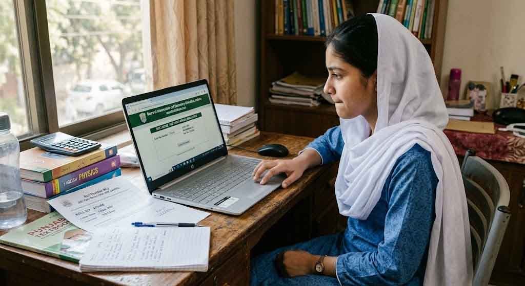 Student checking Punjab 9th class result online