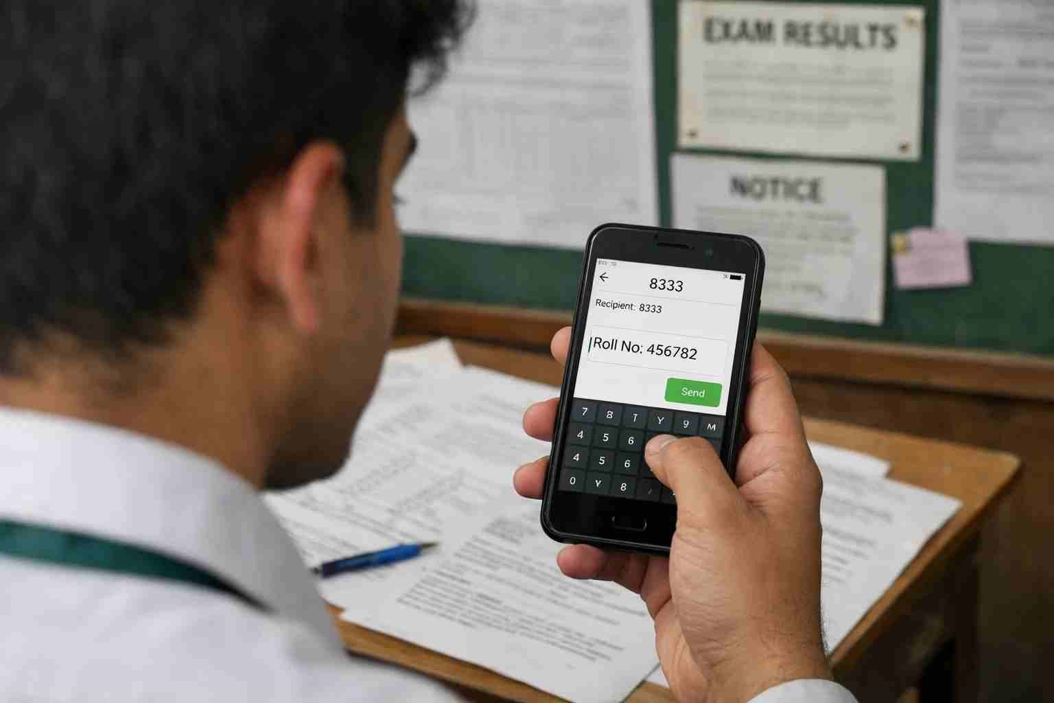 Student checking exam result via SMS