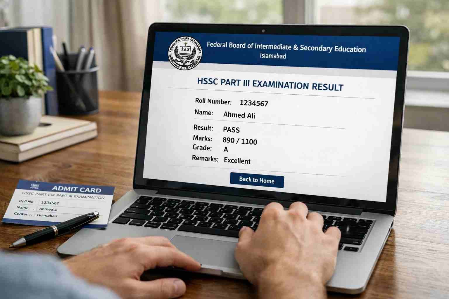 Student checking FBISE HSSC Part III result