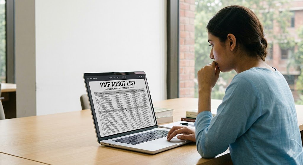 Student checking PMF Merit List online