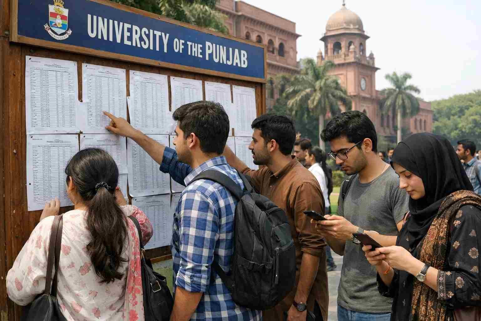 Students checking Punjab University BA BSc result