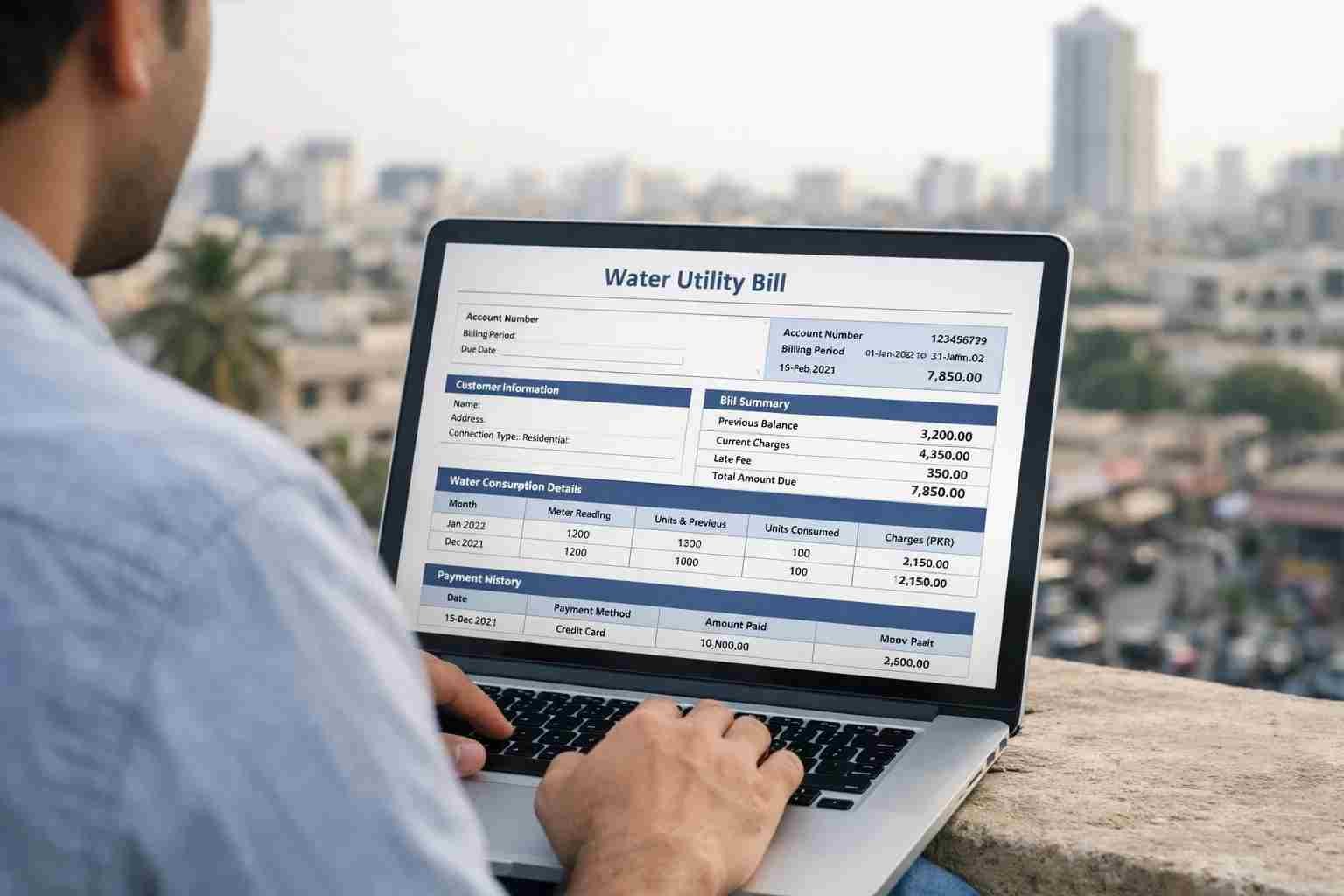 Person checking KWSB water bill online